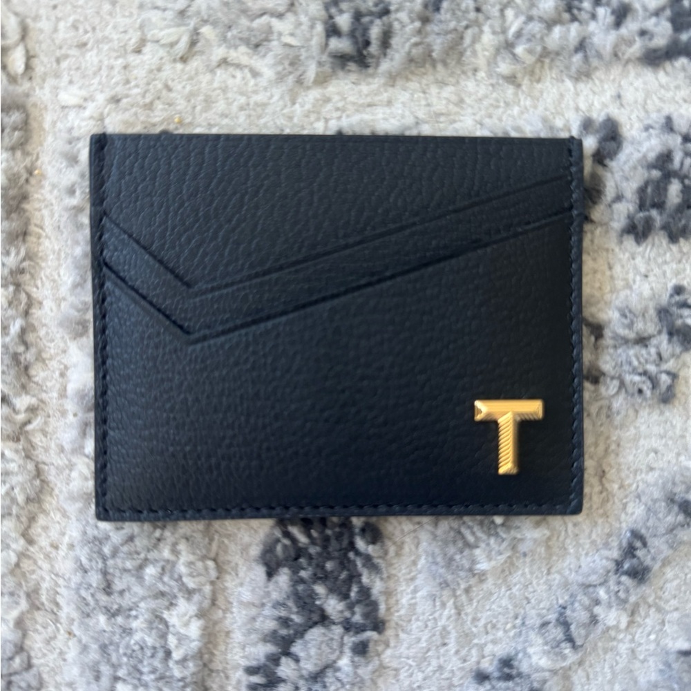 NEW Tiffany&Co. T Monogram Black Leather Cardholder with Gold Accent Sold